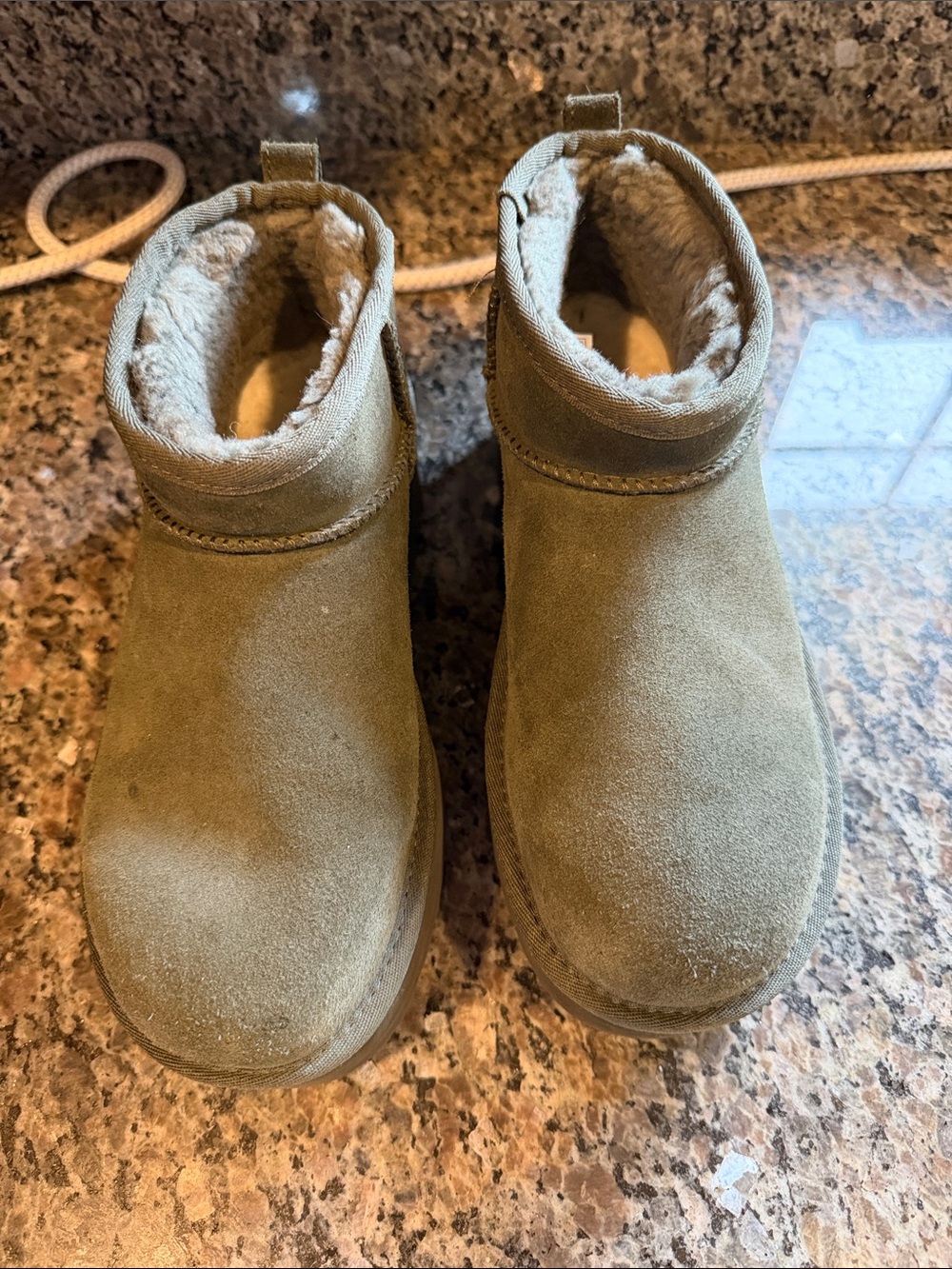 UGG Woman’s Suede Shearling Ankle Boots in Moss Green